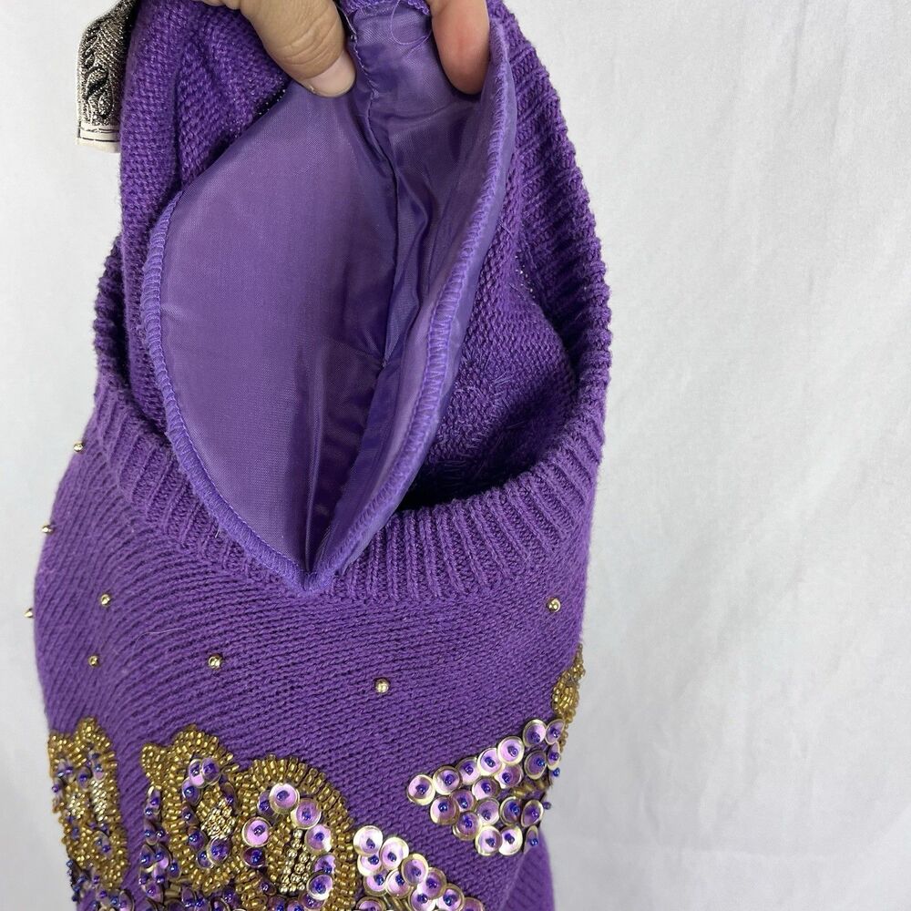 Vintage Dana Scott Amethyst Beaded Sweater Floral Knit Women S - Picture 9 of 16